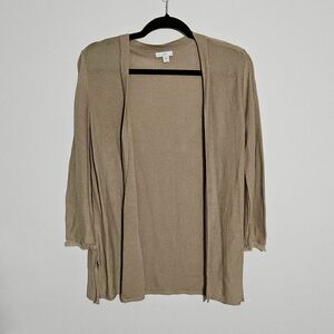 J‎ Jill Cardigan Petite Sz S Tan Linen Blend Open Front Knit Sweater Longsleeve